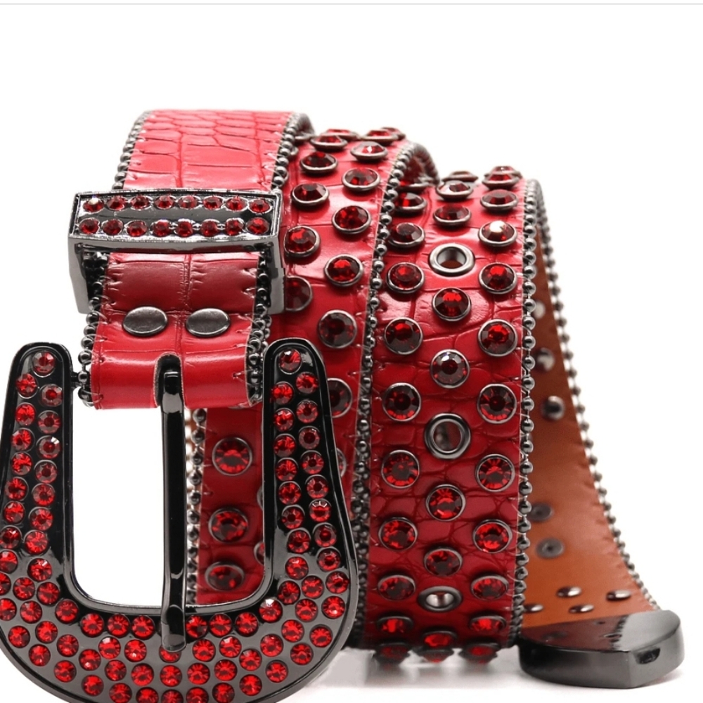 Red Studded Leather Belt
